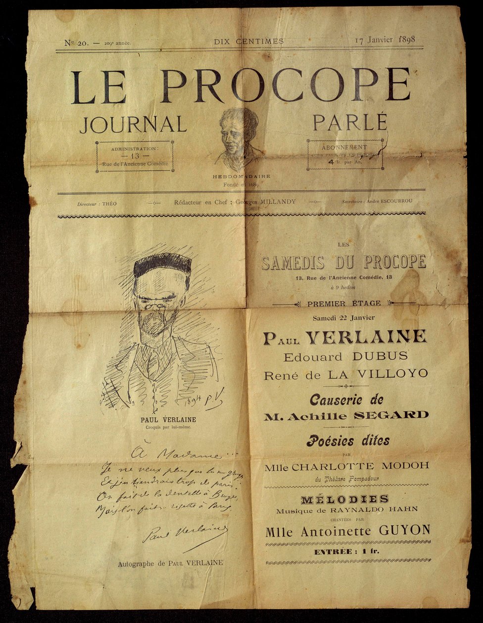 Journal du Procope, Paris kafesi by Paul Verlaine