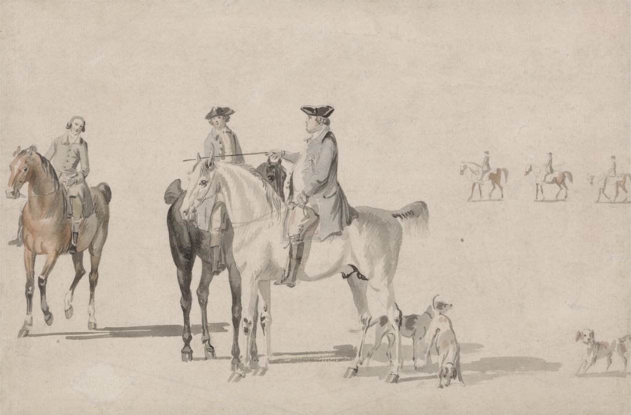 Cumberland Dükü, Bir Beyefendi ve Damat, Hepsi Atlı ve Köpekler (kalem ve kağıt üzerine suluboya) by Paul and Thomas  Sandby