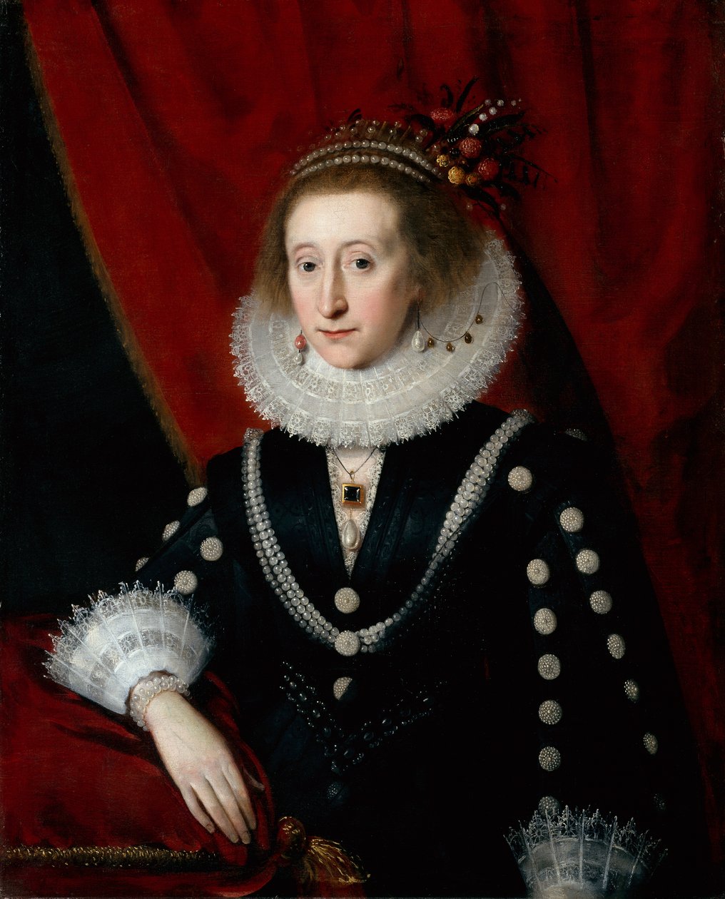Lucy Harington olduğu düşünülen bir Hanımefendinin Portresi (tuval üzerine yağlı boya) by Paul van (circle of) Somer