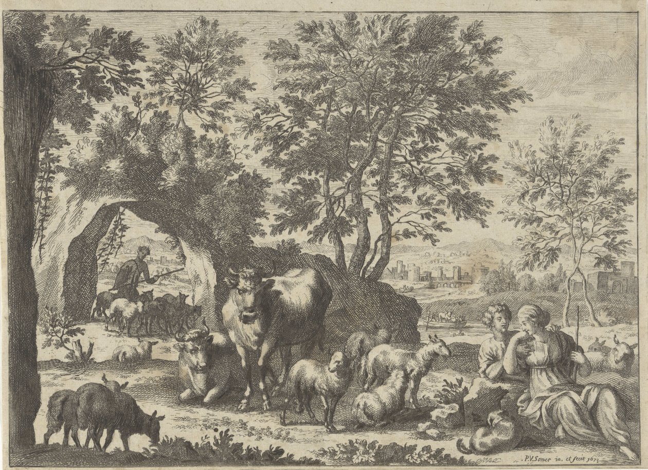 Bir sürü ile çoban ve çoban kız by Paul van Somer (II)