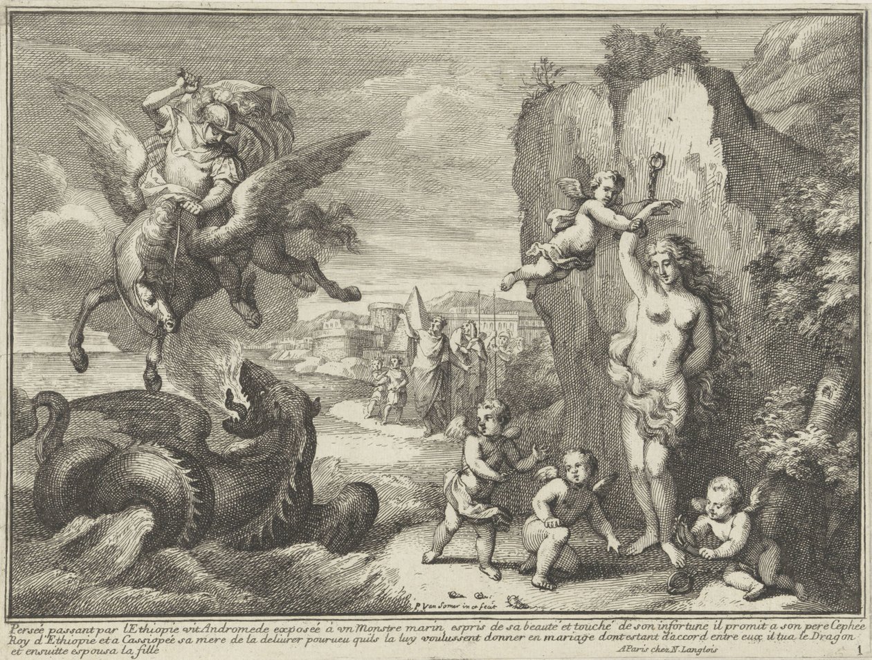 Perseus ve Andromeda Manzaralardaki mitolojik temsiller (dizi başlığı) by Paul van Somer (II)