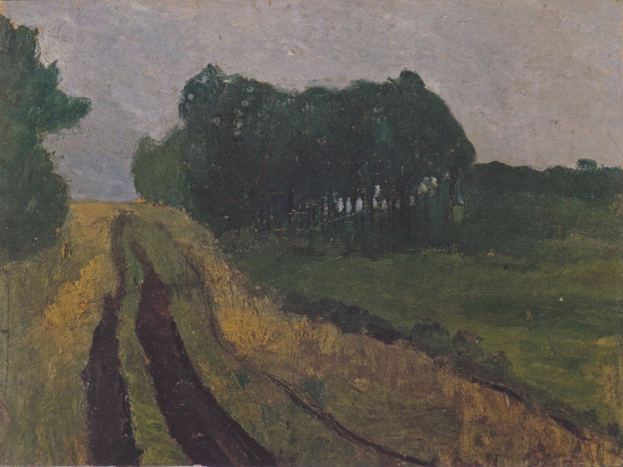 Çam ağaçları ile akşam manzarası by Paula Modersohn Becker