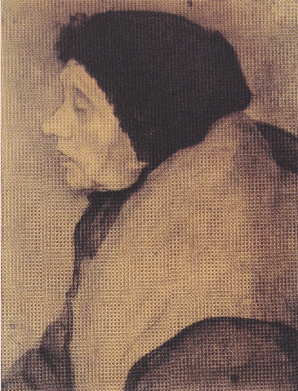 Soldaki profilde kapüşonlu yaşlı kadın by Paula Modersohn Becker