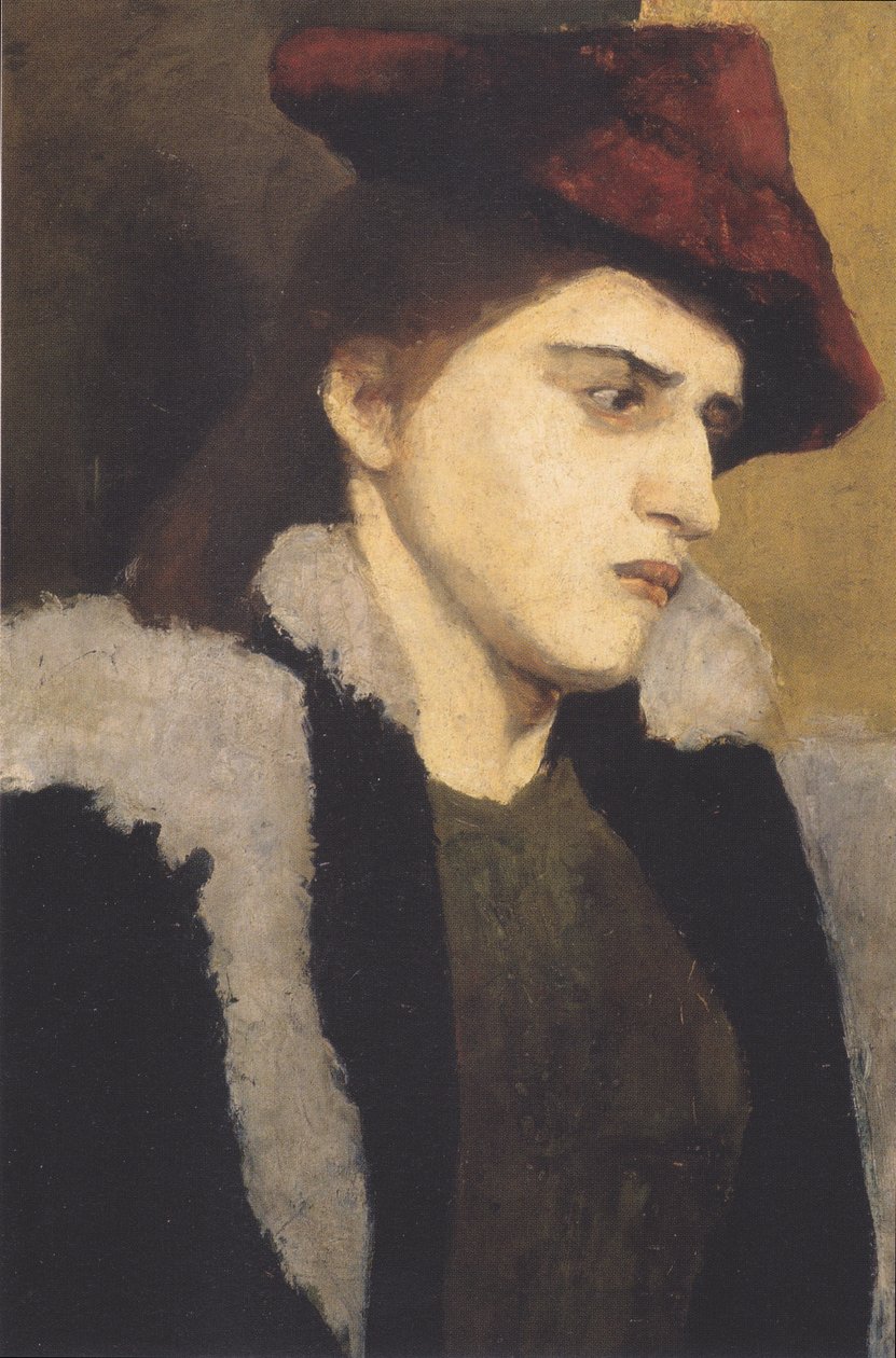 Kırmızı şapkalı genç bir kadının portresi by Paula Modersohn Becker