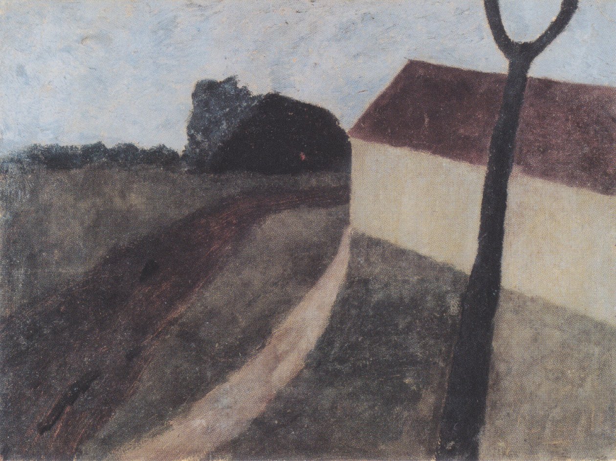 Bir ev ve bir dal çatalı ile alacakaranlık manzarası by Paula Modersohn Becker