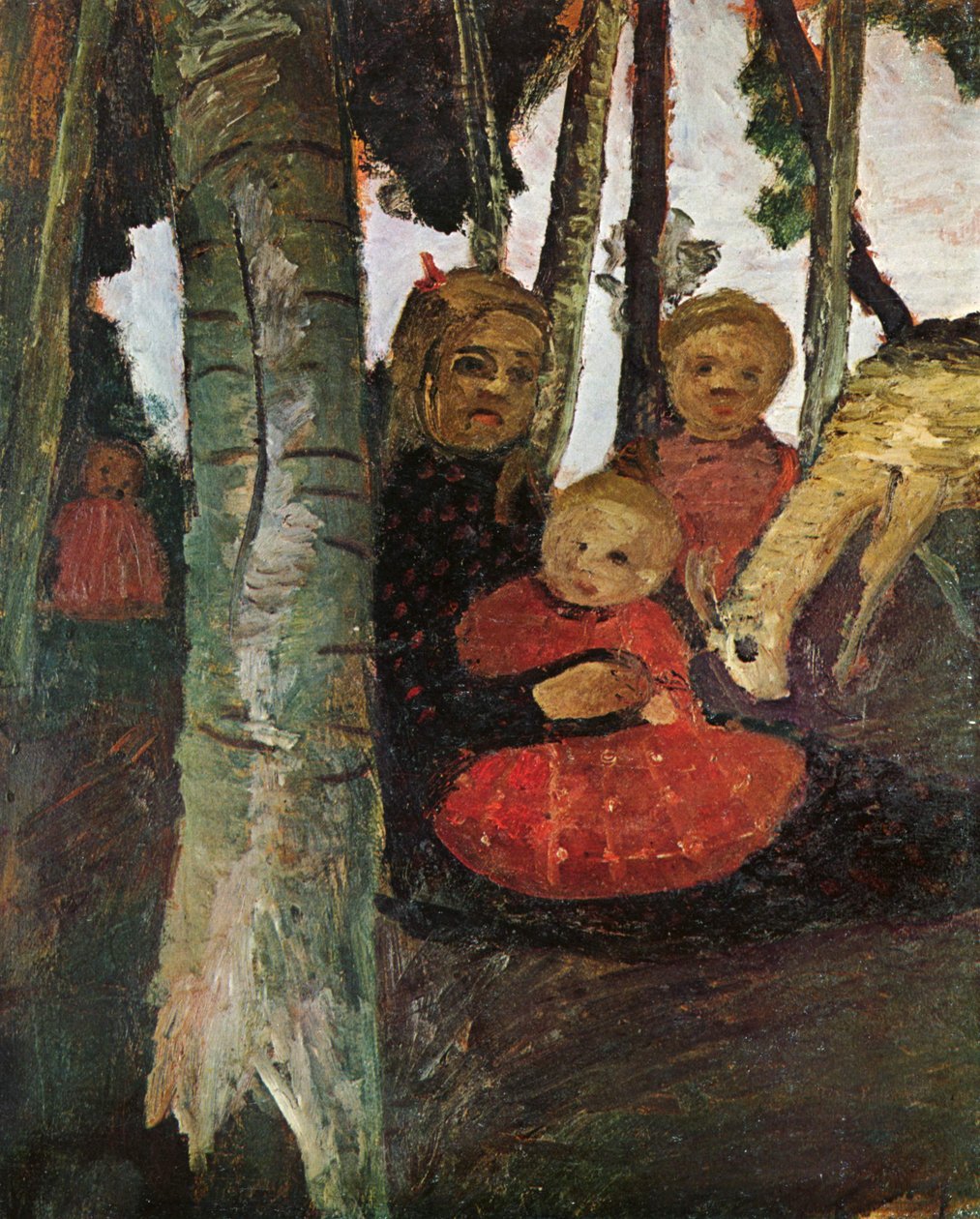Huş ormanında keçi olan üç çocuk by Paula Modersohn Becker