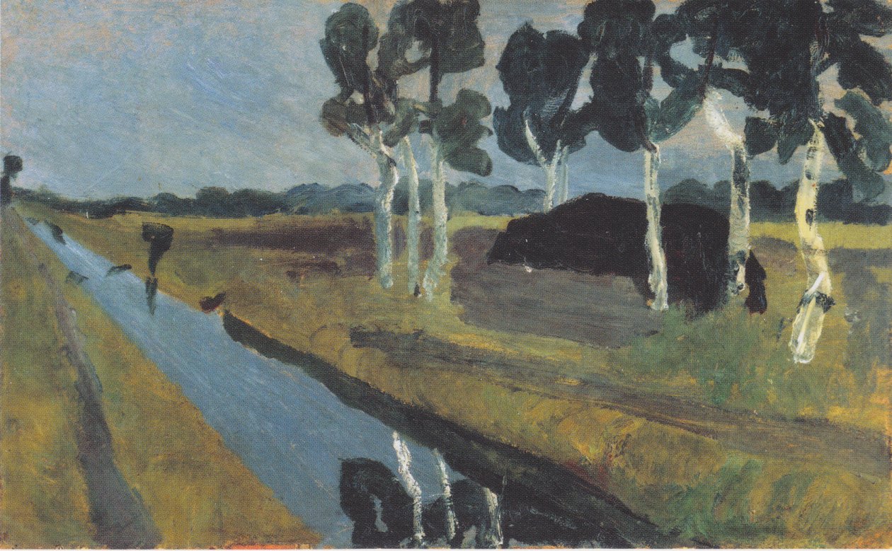 Bir bataklık kanalı ile gri manzara by Paula Modersohn Becker