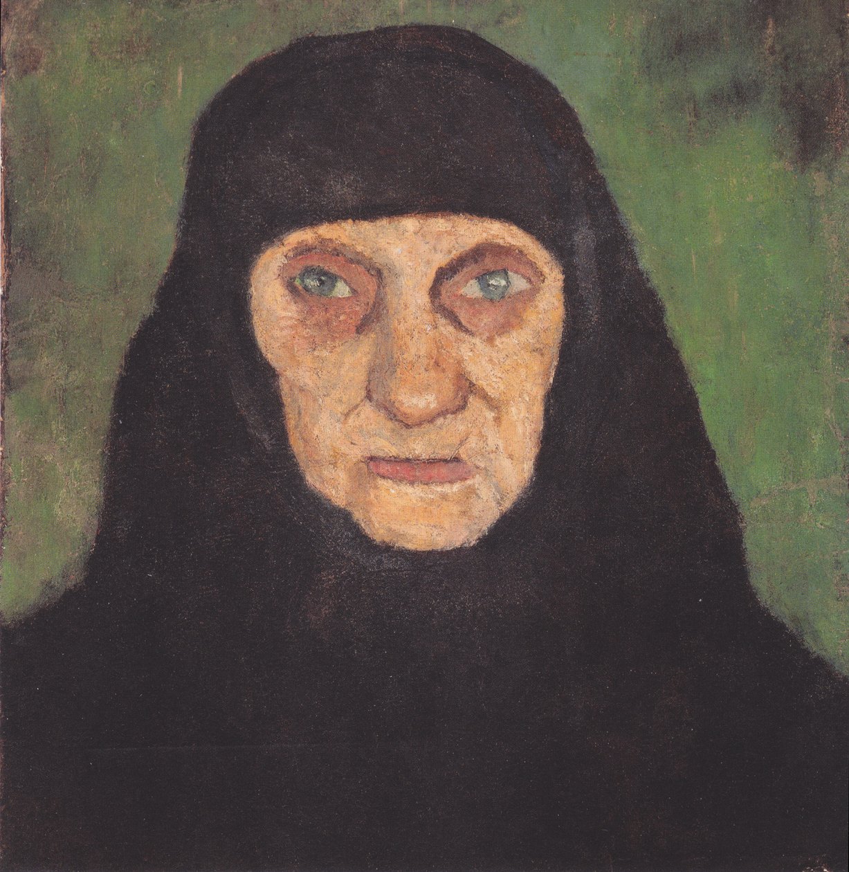 Siyah başörtülü yaşlı bir kadının başı by Paula Modersohn Becker