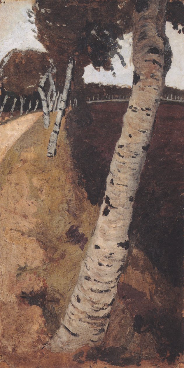 Huş ağaçlarıyla dolu köy yolu by Paula Modersohn Becker