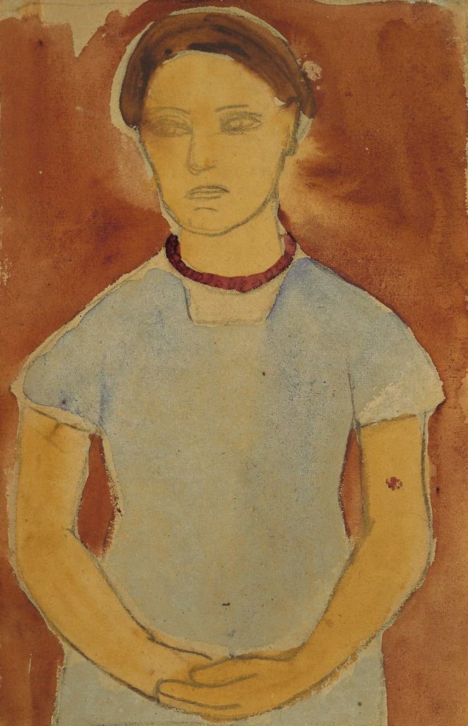 Lee Hoetger çiçeklerin önünde by Paula Modersohn Becker