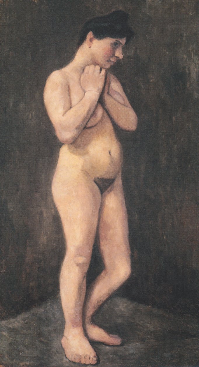 Kolları göğsünün üzerinde çıplak duran kadın by Paula Modersohn Becker