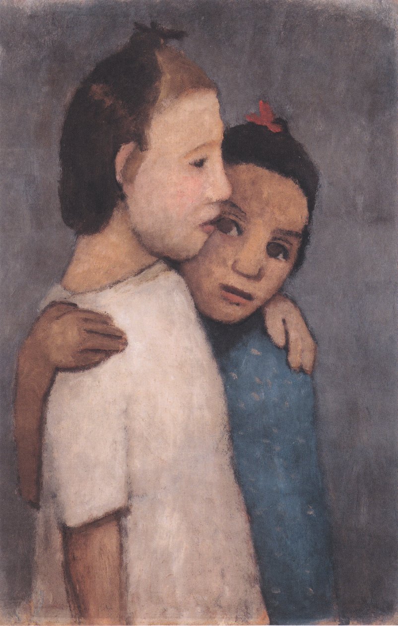 Beyaz ve mavi elbiseli iki kız by Paula Modersohn Becker
