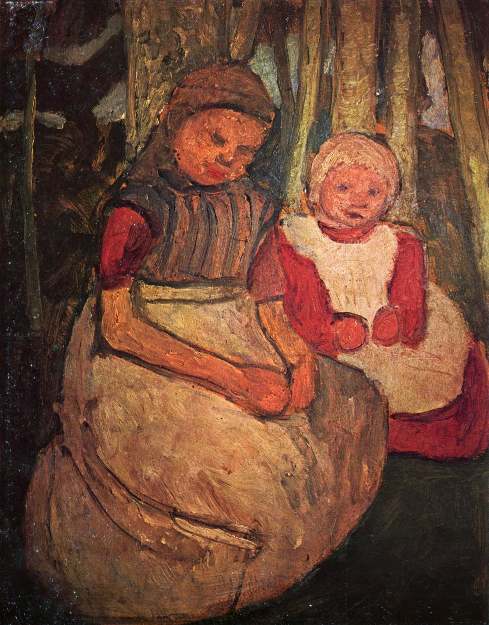 Huş ormanında oturan iki kız by Paula Modersohn Becker