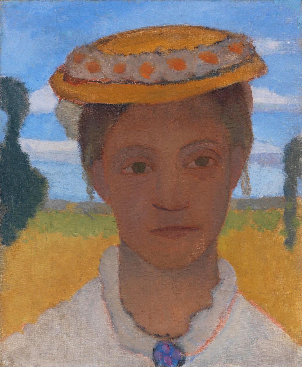 Sanatçının Kız Kardeşi Herma, şapkasında papatya çelengi ile, yaklaşık 1901. by Paula Modersohn Becker