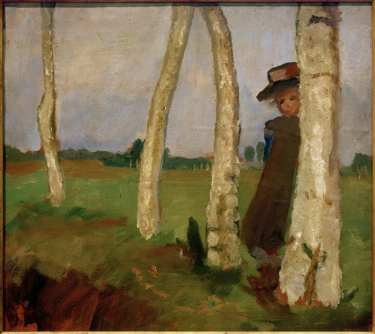 Huş gövdeleri arasında şapkalı kız by Paula Modersohn Becker