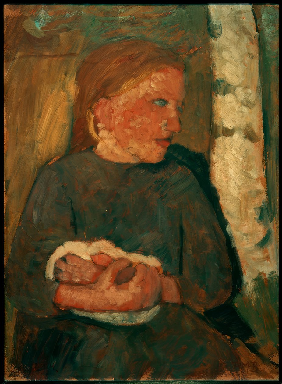Kollarında tavşan olan kız by Paula Modersohn Becker