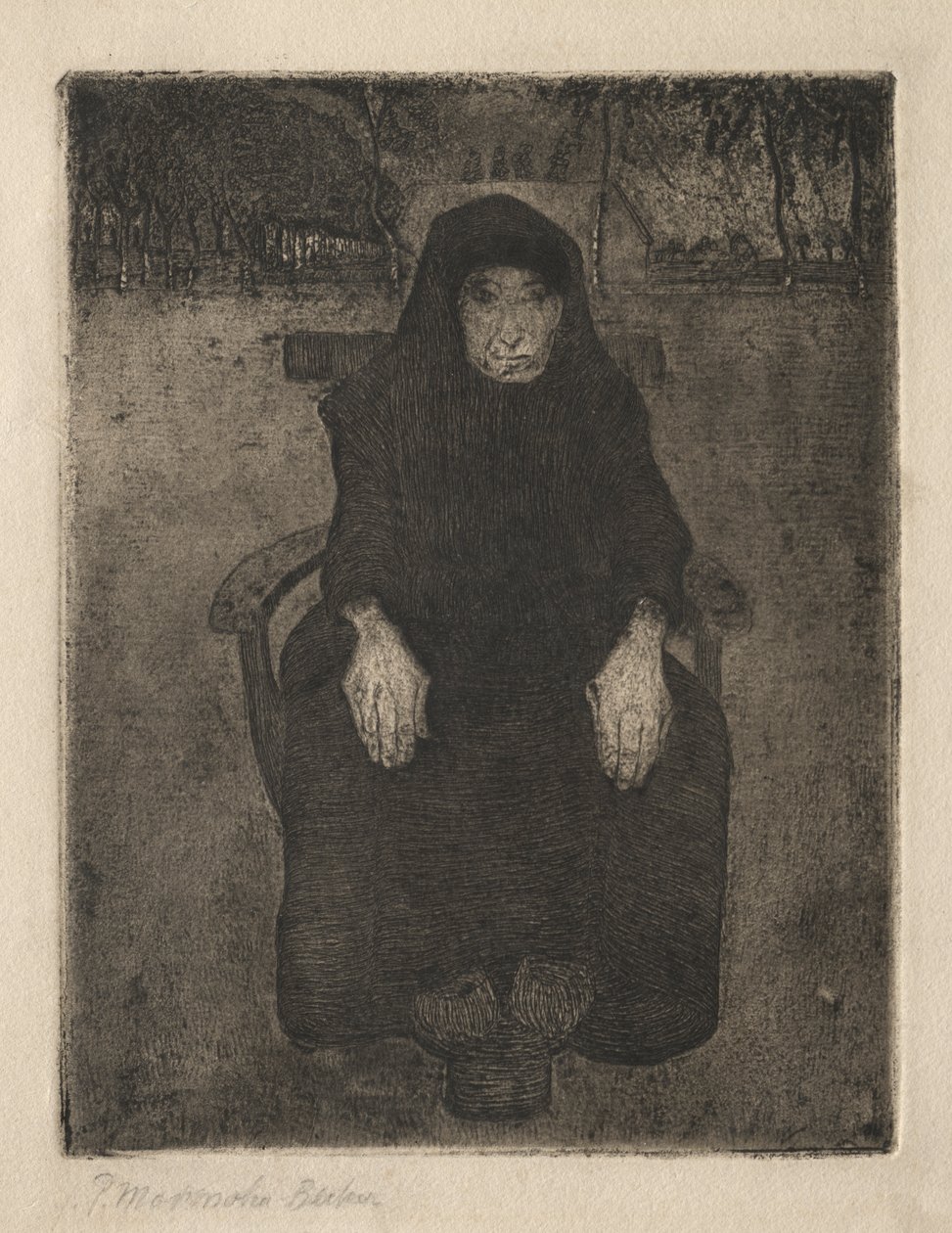 Oturan Yaşlı Kadın by Paula Modersohn Becker