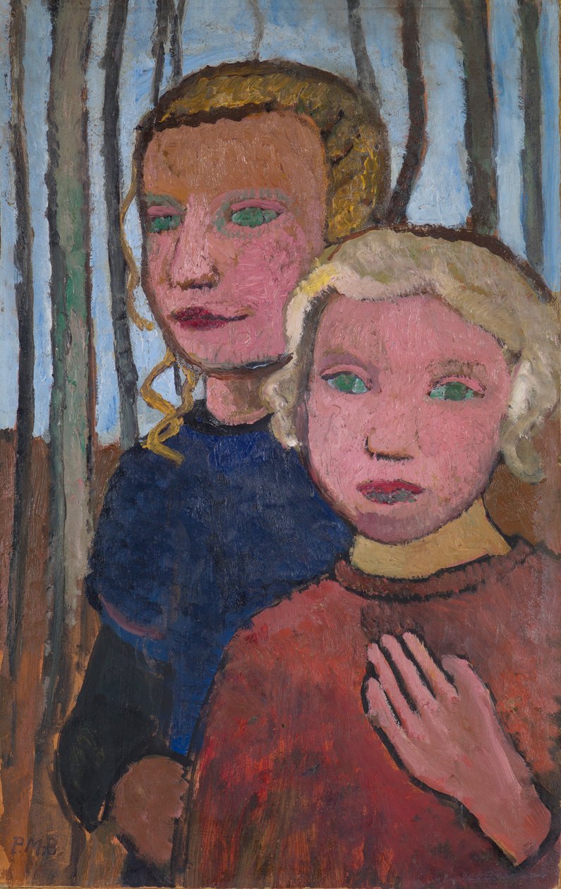 Huş ağaçlarının önünde iki kız by Paula Modersohn Becker