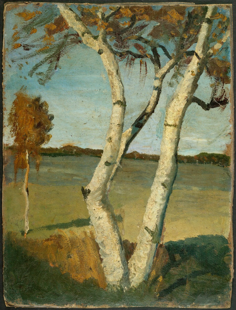Manzaranın önünde iki saplı huş ağacı by Paula Modersohn Becker