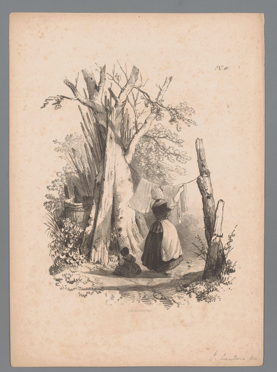 Çamaşırları asan bir kadınla manzara Paulus Lauters'ten peyzaj çalışmaları (seri başlığı) Nouvelle suite de 40 etüt de P. Lauters (dizi adı) by Paulus Lauters (attributed to)
