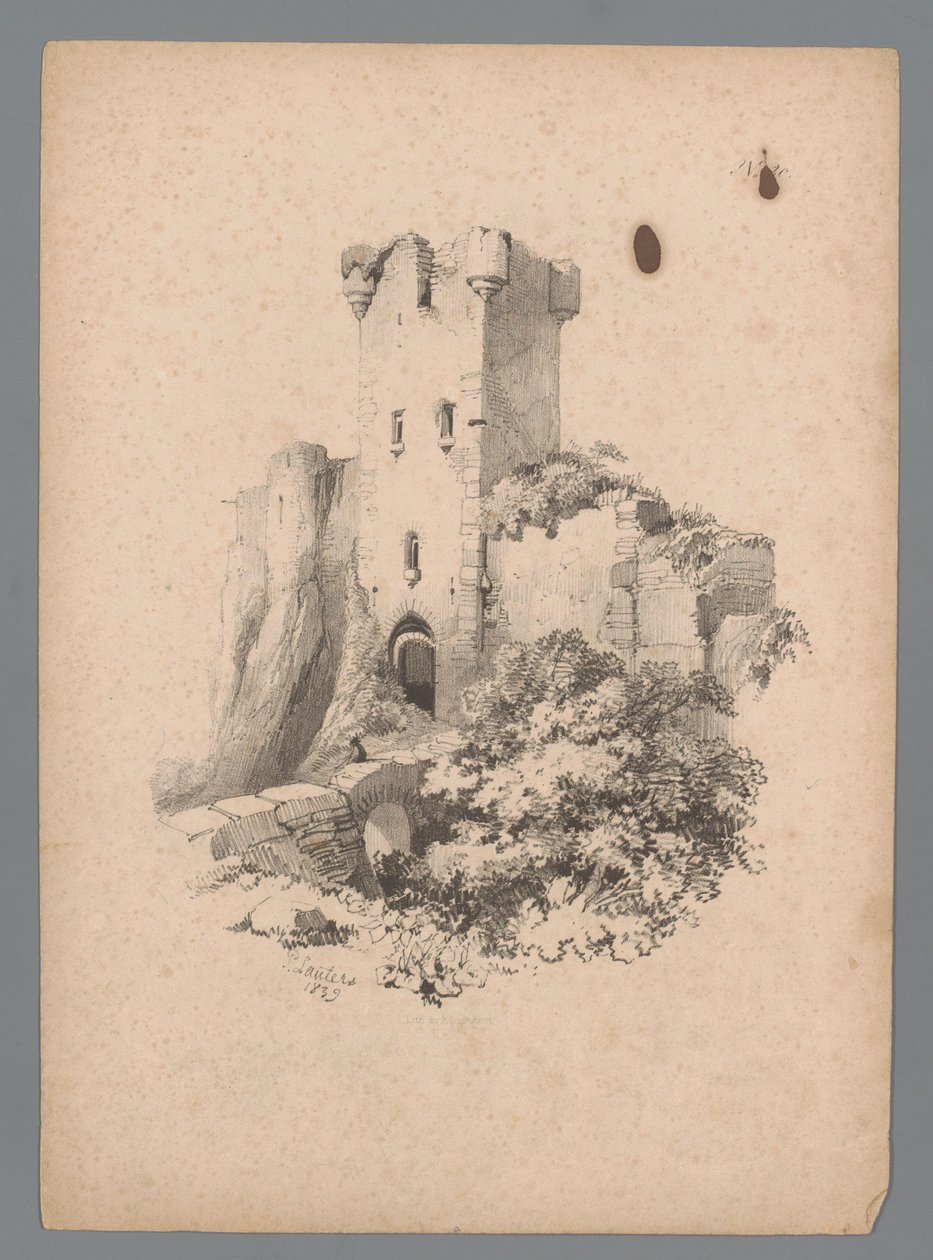Kapılı yıkık bir kulenin görünümü Paulus Lauters tarafından yapılan peyzaj çalışmaları (seri başlığı) Nouvelle suite de 40 études de paysages par P. Lauters (seri başlığı) by Paulus Lauters