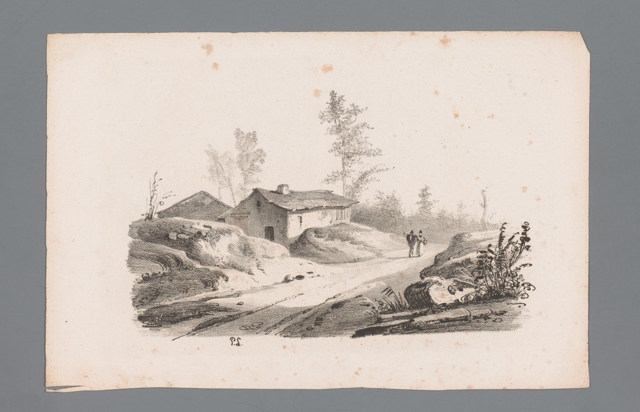 Köy yolu ve evleri ile tepelik manzara Manzara ilkeleri (dizi başlığı) Principles de paysages (dizi başlığı) by Paulus Lauters