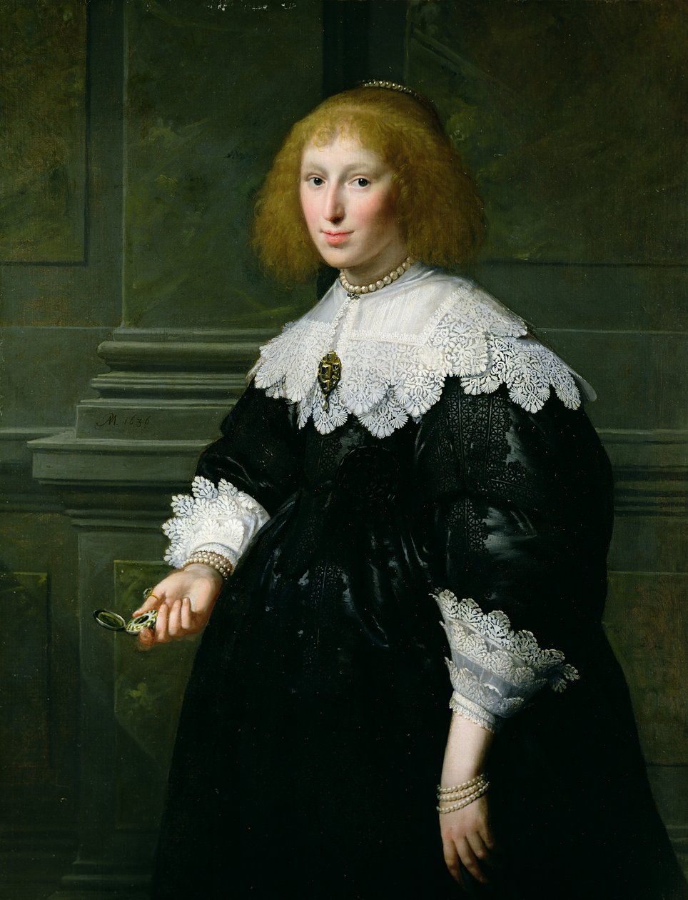Saat tutan bir bayanın portresi by Paulus Moreelse