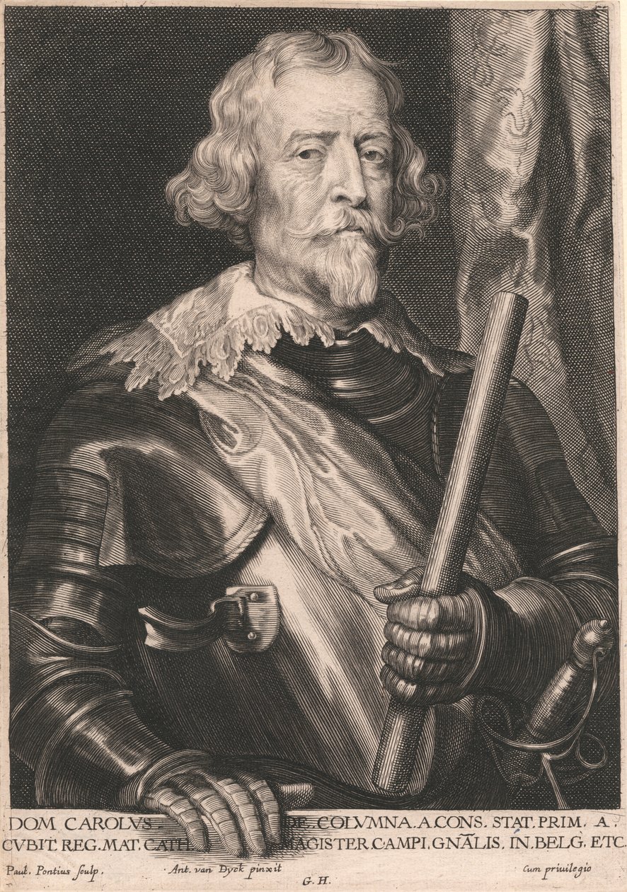 Dom Carolus de. sütun. A. Eksileri. stat. Prim. A. Kübit Reg. Mat. Cath. Magister Campi..Gnalis. Belg'de. vesaire. by Paulus Pontius