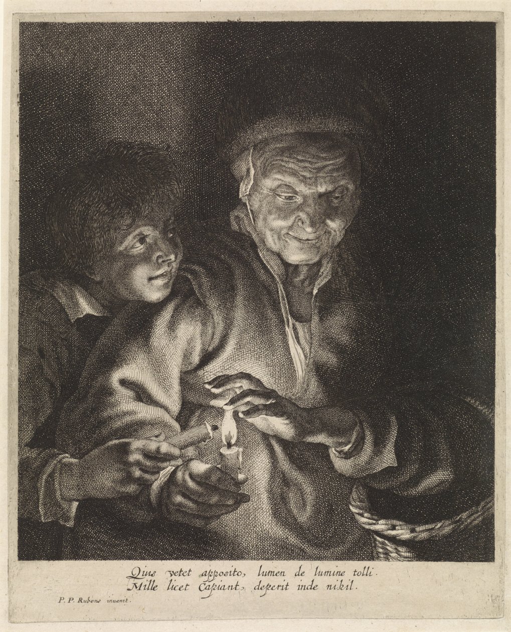 Mumlar ile yaşlı kadın ve çocuk by Paulus Pontius