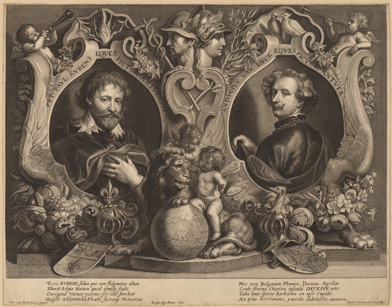 Rubens ve van Dyck, Çift Portre by Paulus Pontius, after Sir Anthony van Dyck and Erasmus Quellinus II