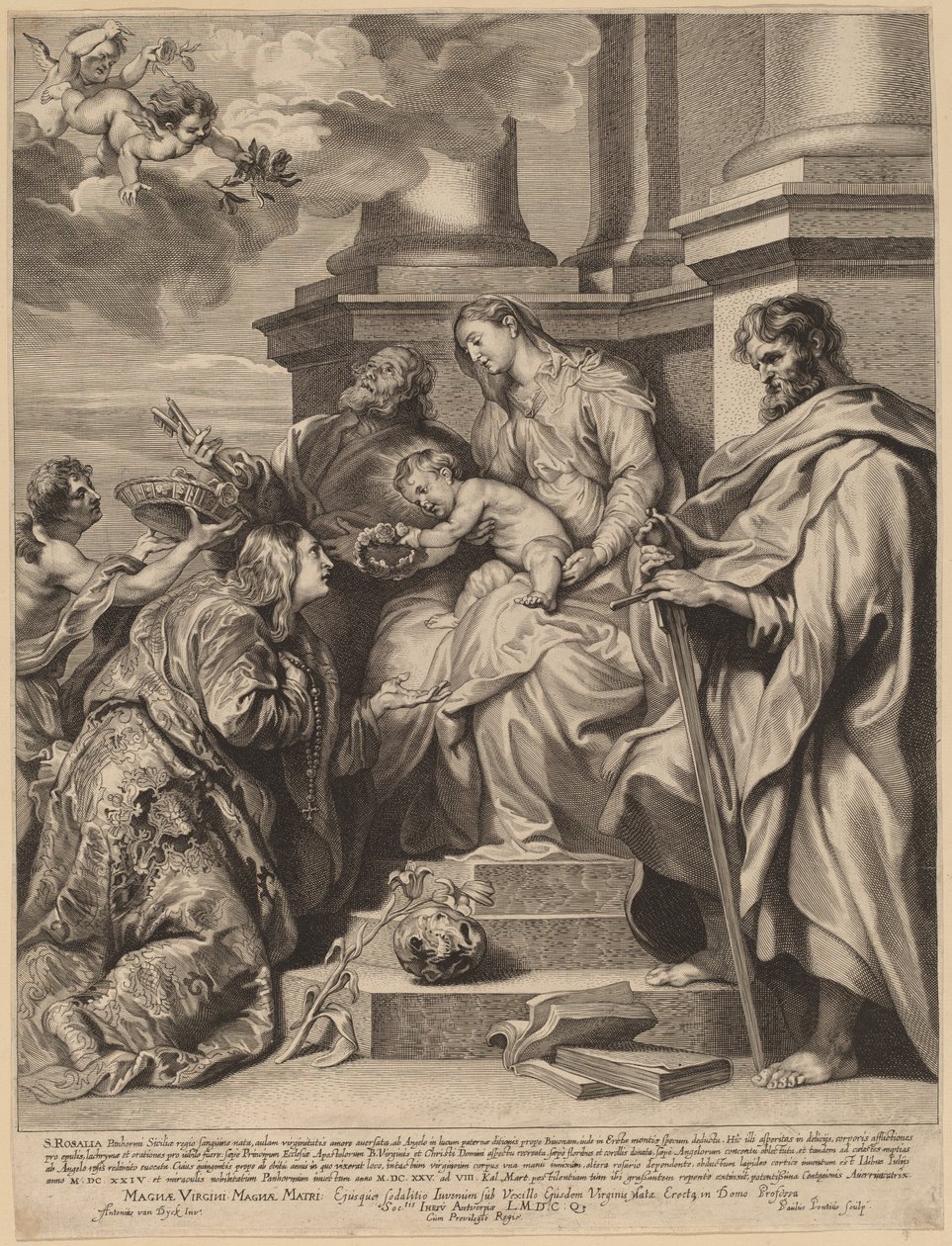 Aziz Rosalia, Çocuk İsa Tarafından Taçlandırıldı by Paulus Pontius, after Sir Anthony van Dyck
