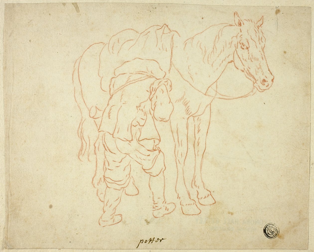 At üzerinde eyer ayarlayan adam by Paulus Potter