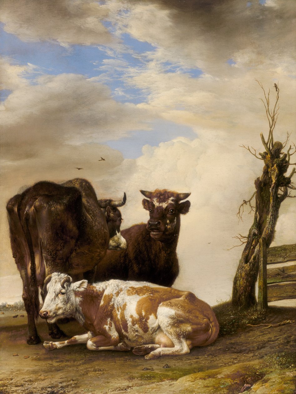 Çayırda Bir Çitin Yanında İki İnek ve Genç Bir Boğa by Paulus Potter