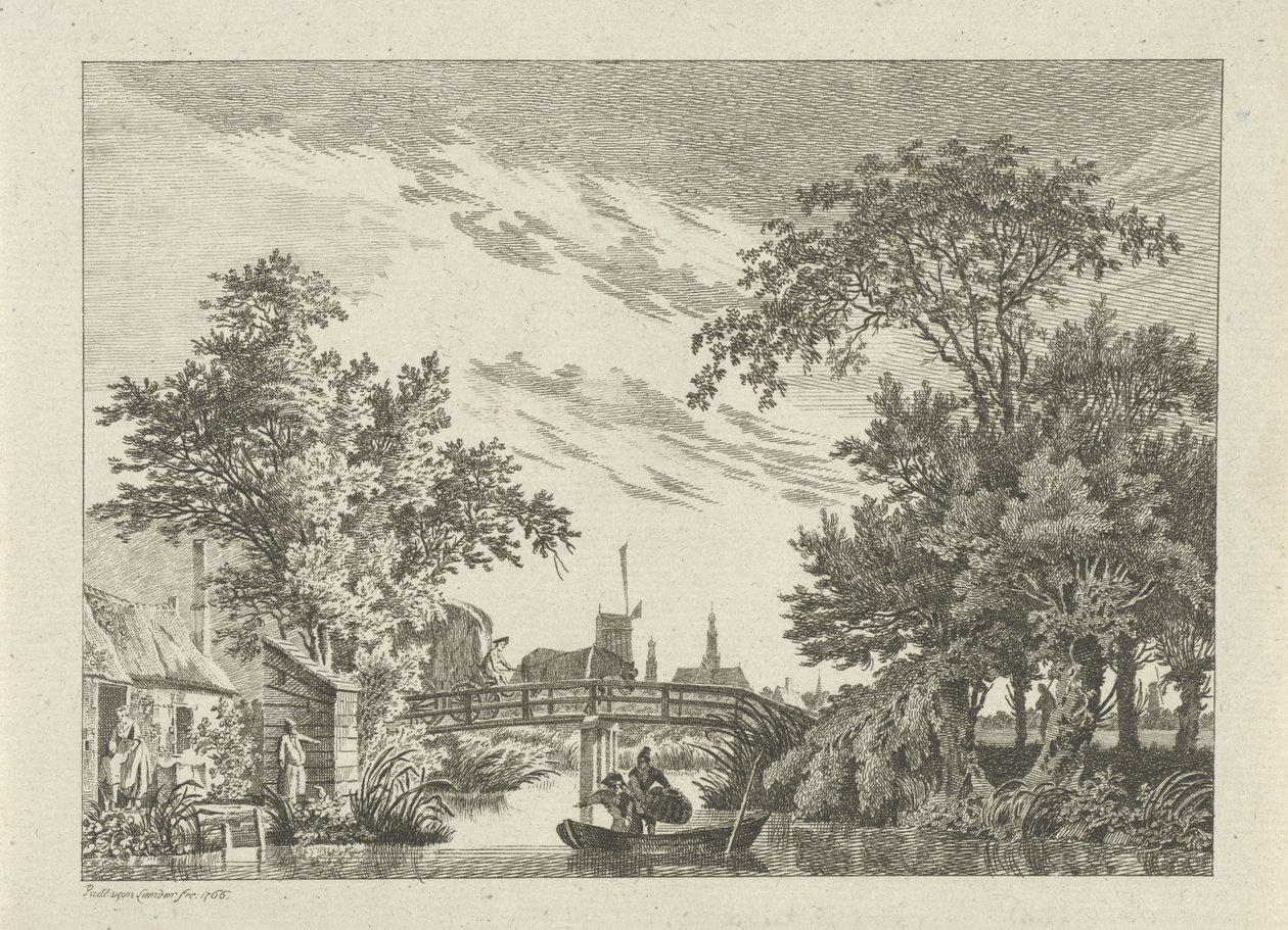 Köprüde bir hasatçı ile manzara by Paulus van Liender