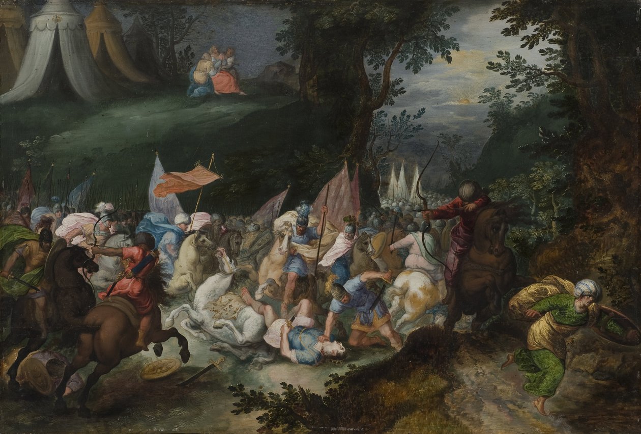 Bataille entre les İsrailliler et les Amalecites - İsrailliler ve Amalekitler arasındaki savaş, Casteels, Pauwels (aktif ca 1649-1680). Ahşap üzerine yağ. Ebat : 45x65 cm. Ulusal Müze Stockholm by Pauwel Casteels