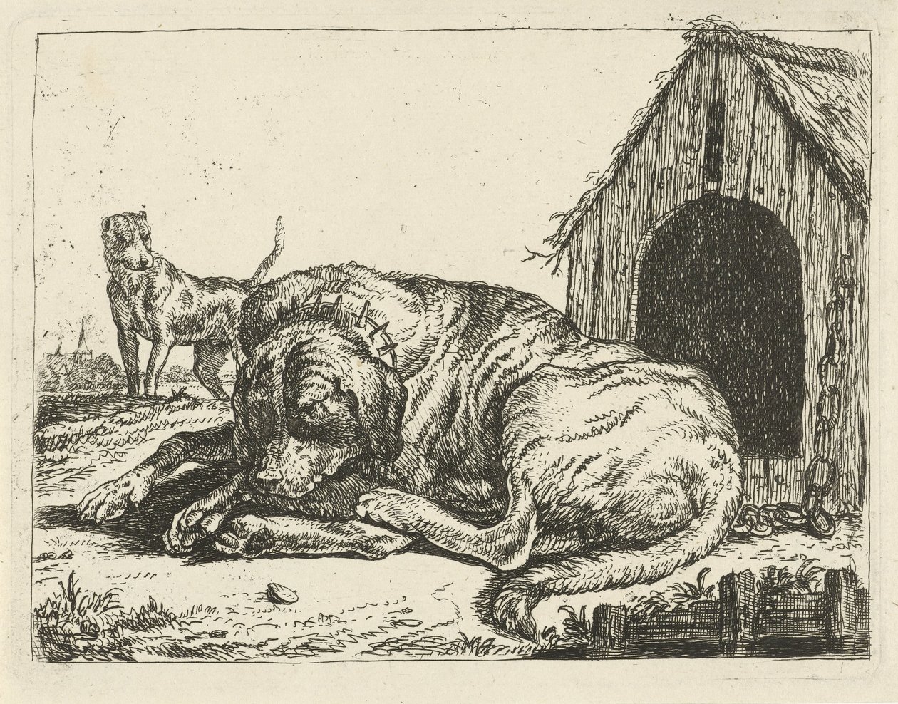 Bir zincir üzerinde uzanmış köpek Farklı köpekler (dizi başlığı) by Pauwels van Hillegaert