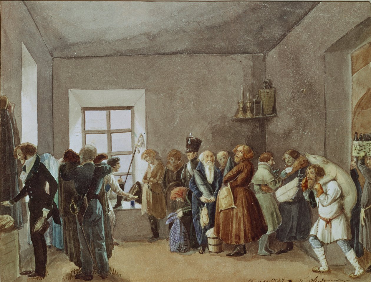 Polis Komiserleri Kabul Odası Tatilden Önceki Gece, 1837 by Pavel Andreevich Fedotov