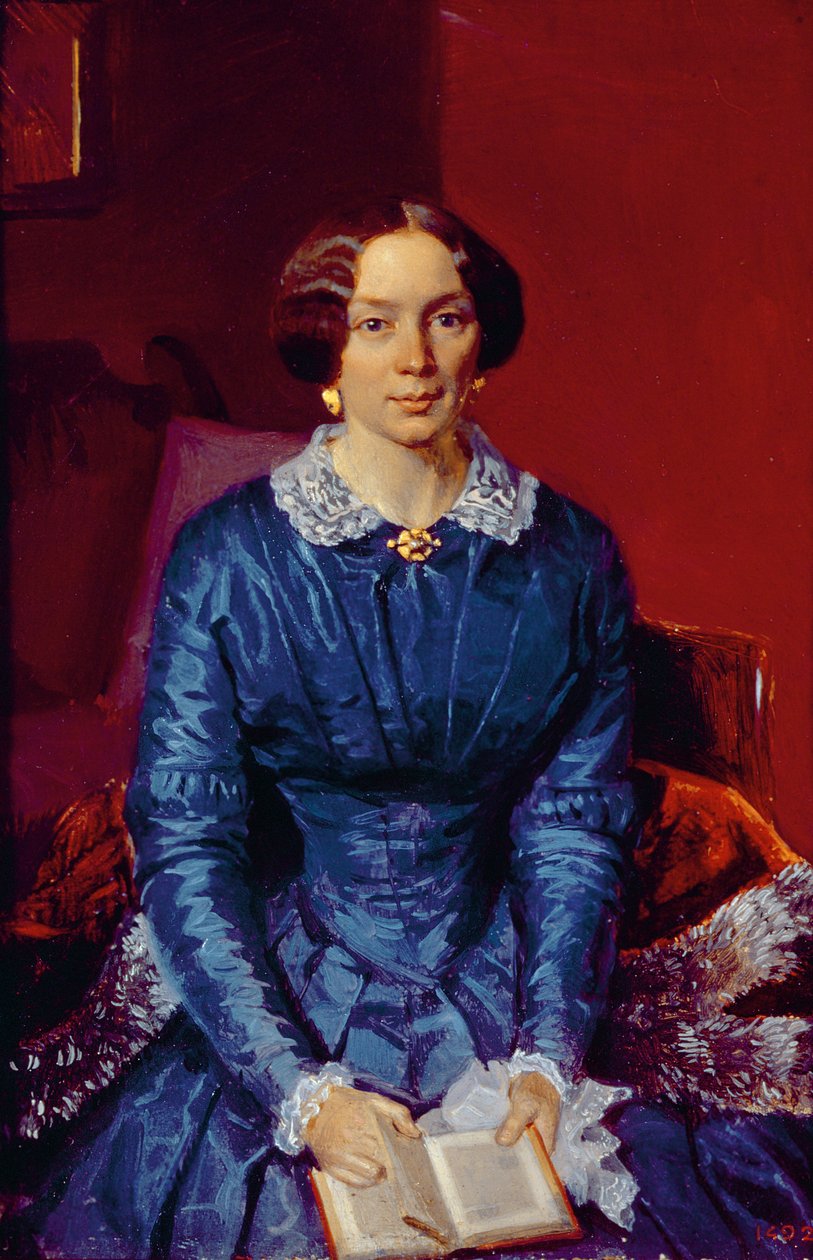 Elizaveta Petrovna Zhdanova (1818-55) 1846-47 (kart üzerinde yağlı boya) portresi by Pavel Andreevich Fedotov