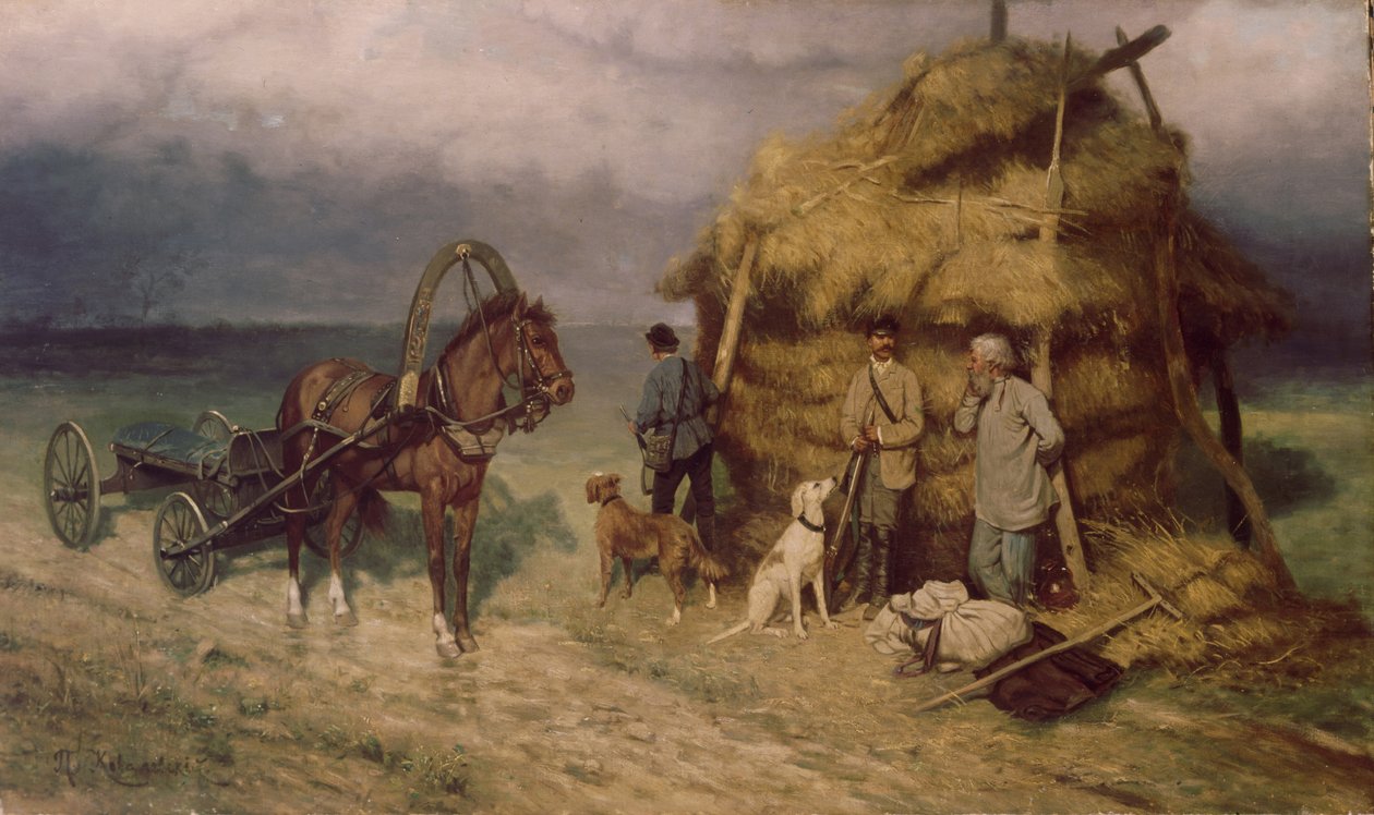 Avcılar fırtınaya yakalandı by Pavel Osipovich Kovalevsky