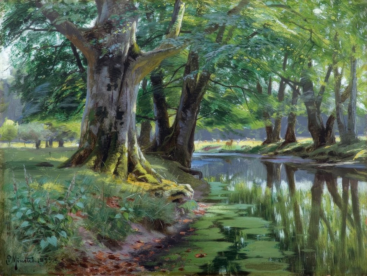 P.Mönsted, orman deresinde yaz by Peder Monsted