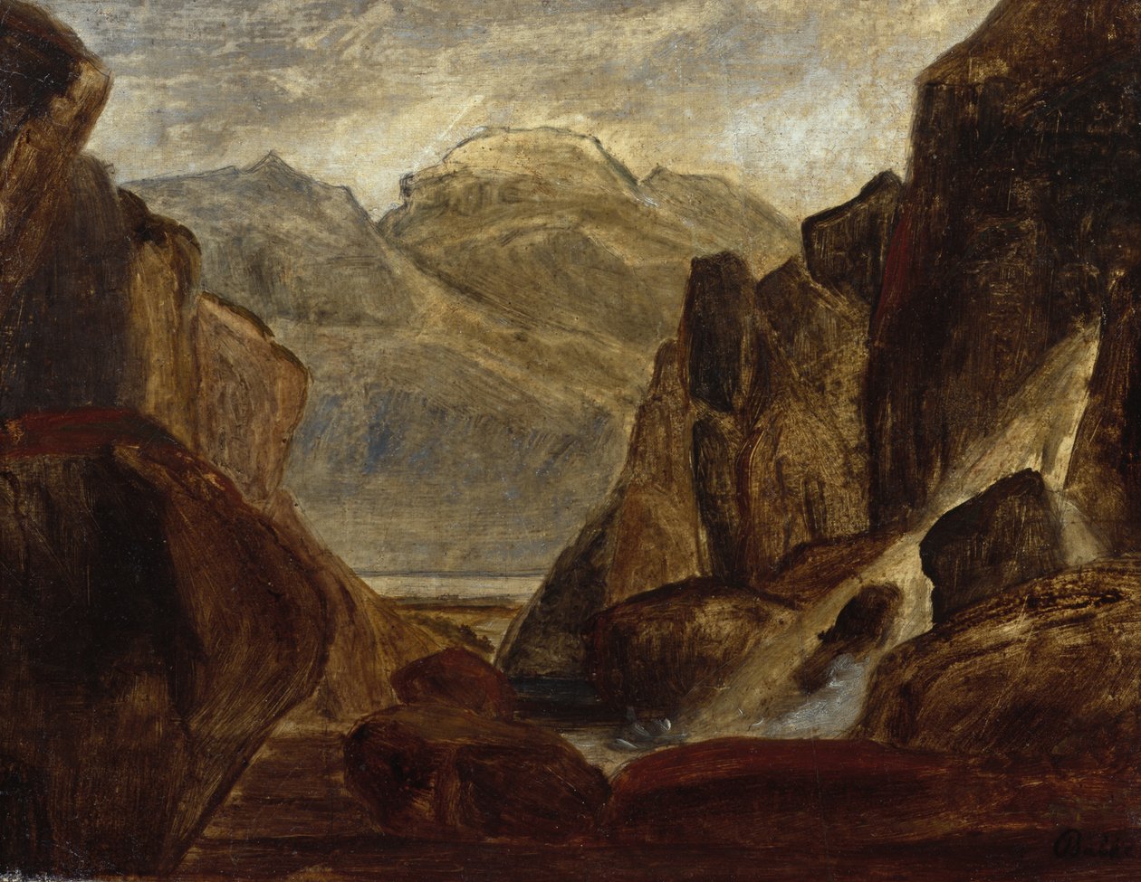 Şelaleli Fiyort Manzarası (tuval üzerine yağlı boya) by Peder Balke