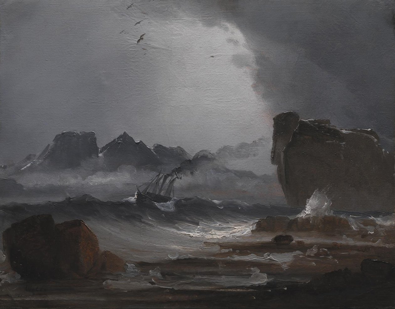 Norveç kıyılarına yakın bir vapur ile dalgalı deniz by Peder Balke