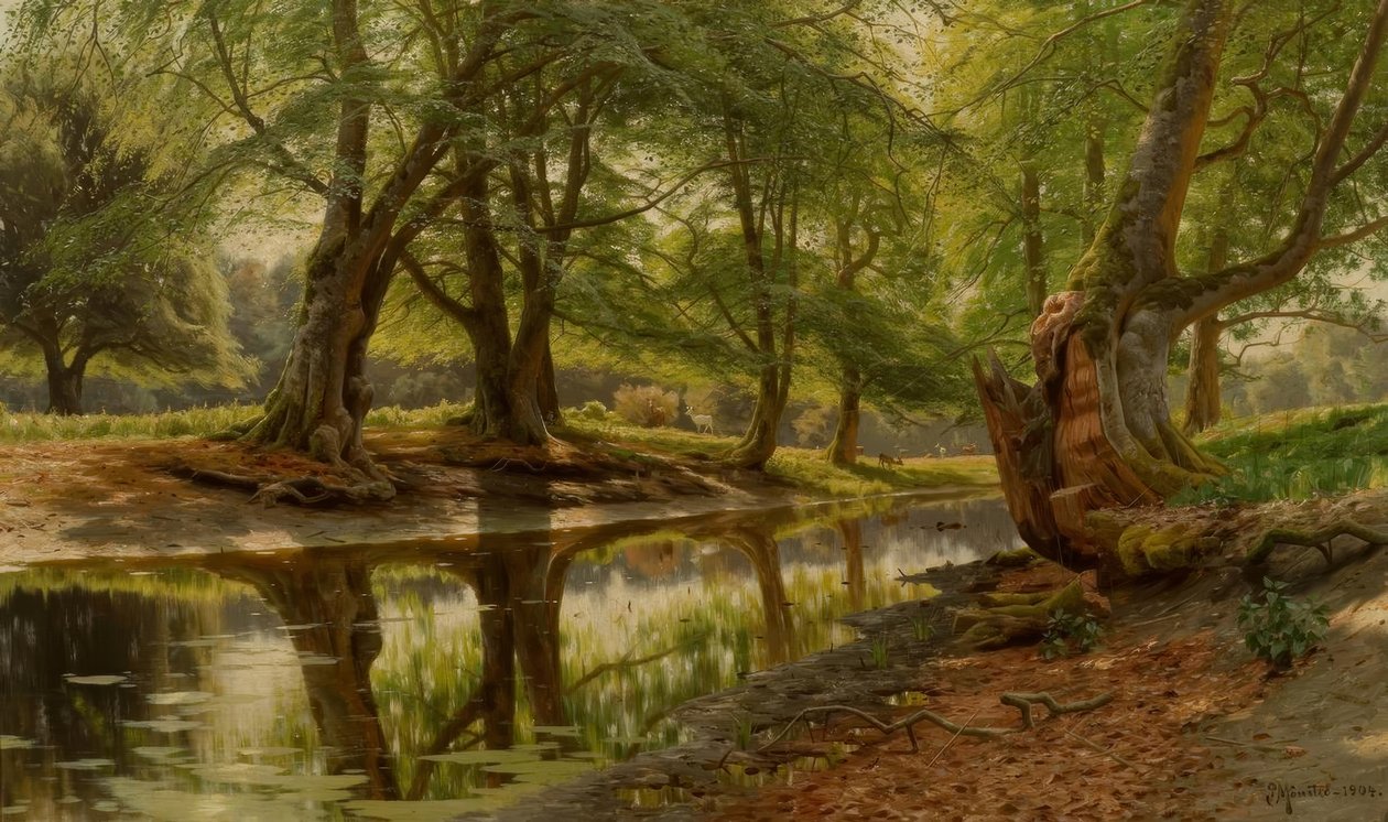 P.Mönsted, orman deresinde bahar günü by Peder Monsted