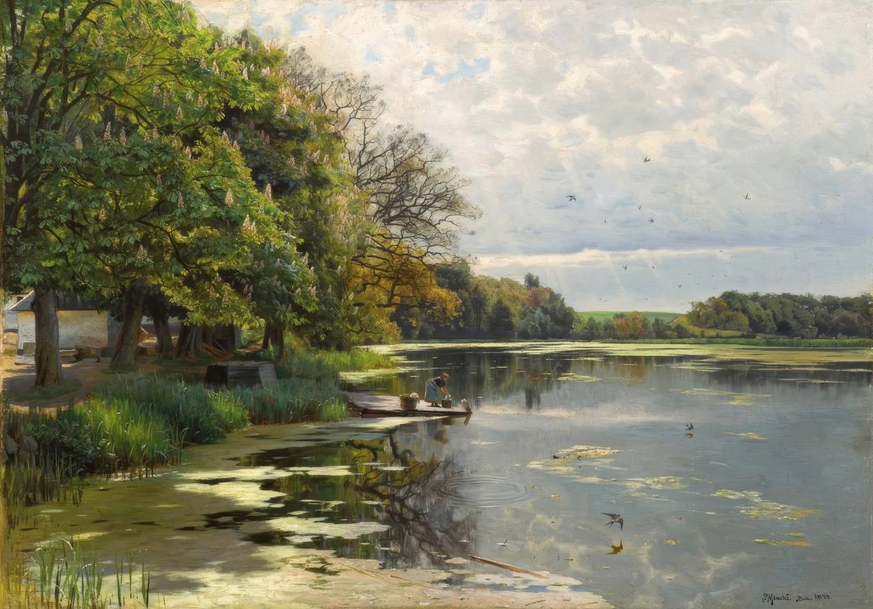 P.Mönsted, su kenarında güneşli bir bahar günü by Peder Monsted