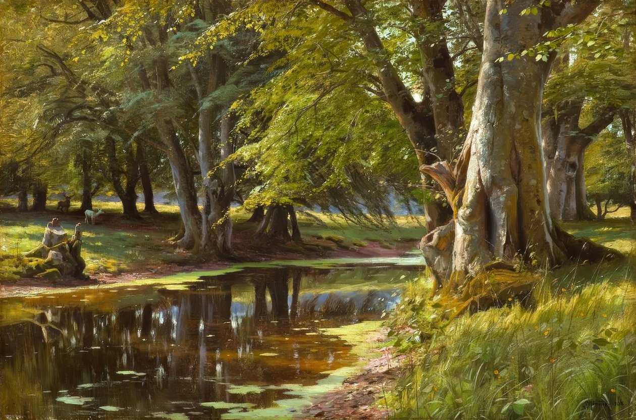Peder Mönsted, orman deresinde yaz günü by Peder Monsted