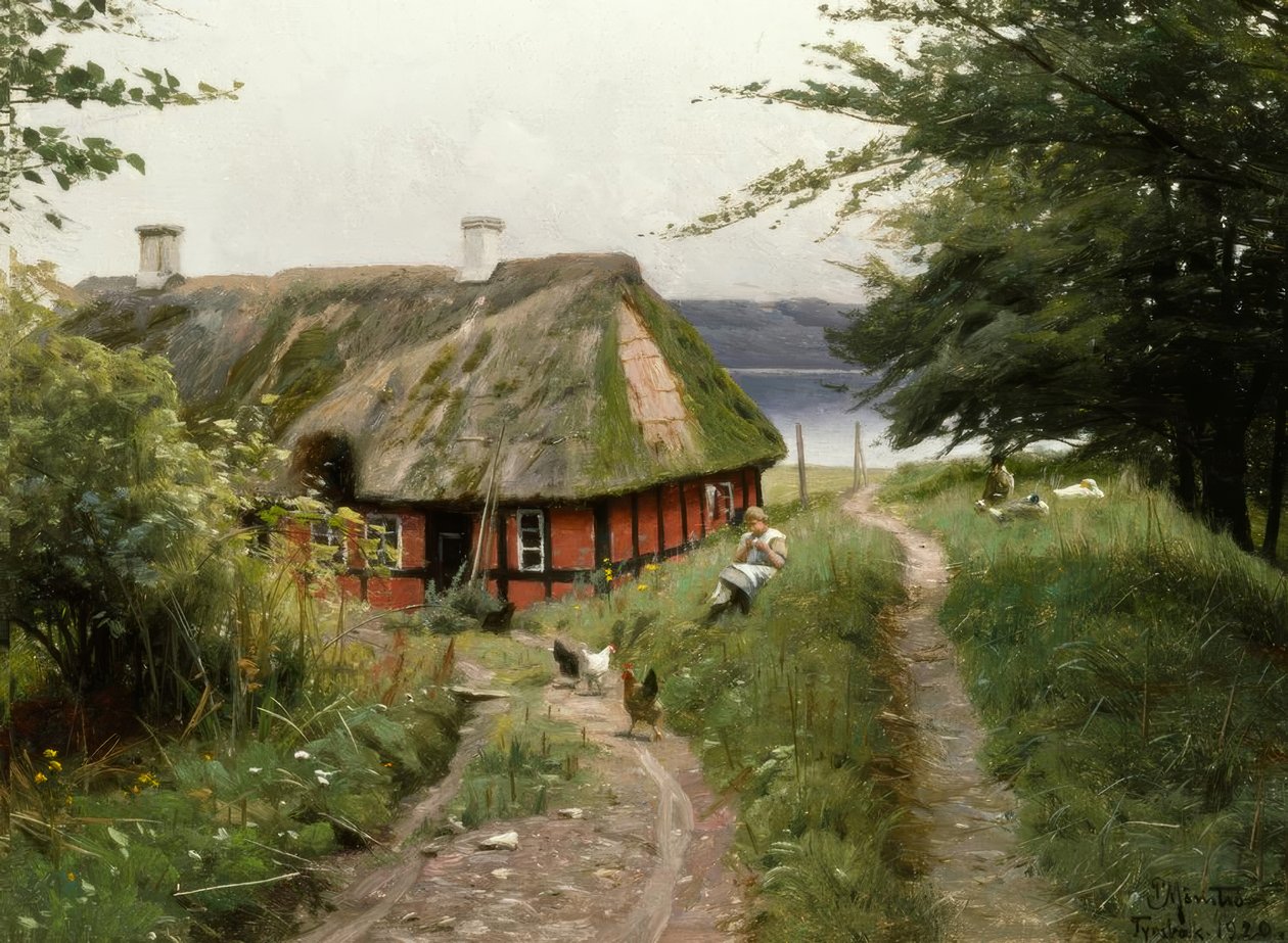 Balıkçı kulübesinin önünde yaz idil by Peder Monsted