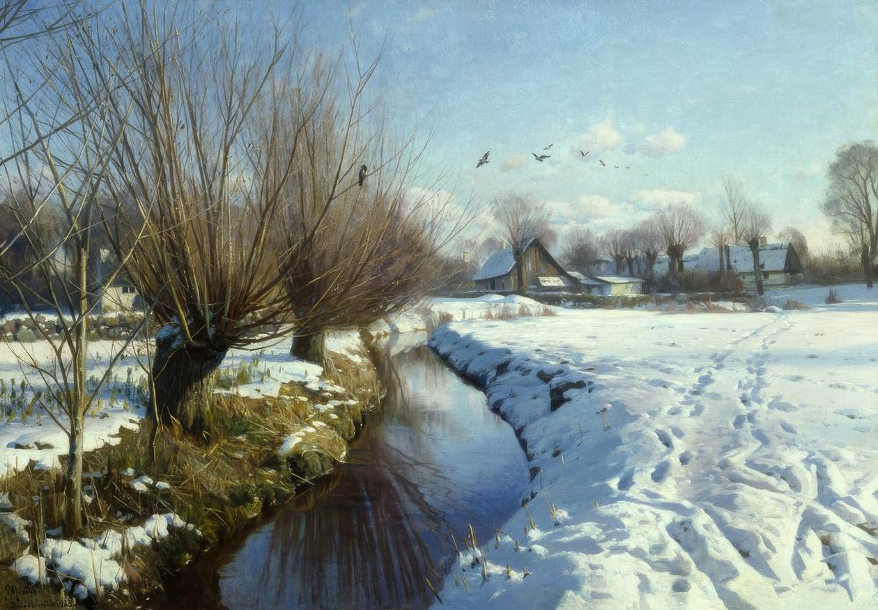Dere kenarında güneşli bir kış günü by Peder Monsted
