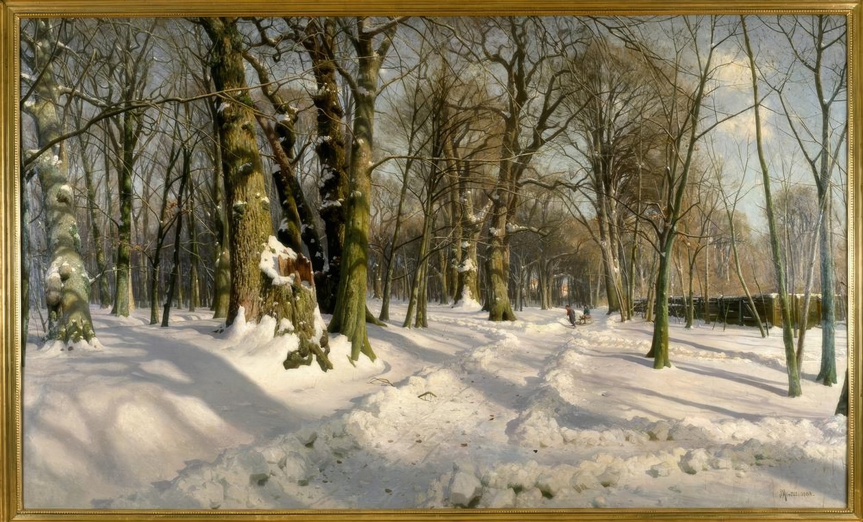 Güneş ışığında karlı kış ormanı by Peder Monsted