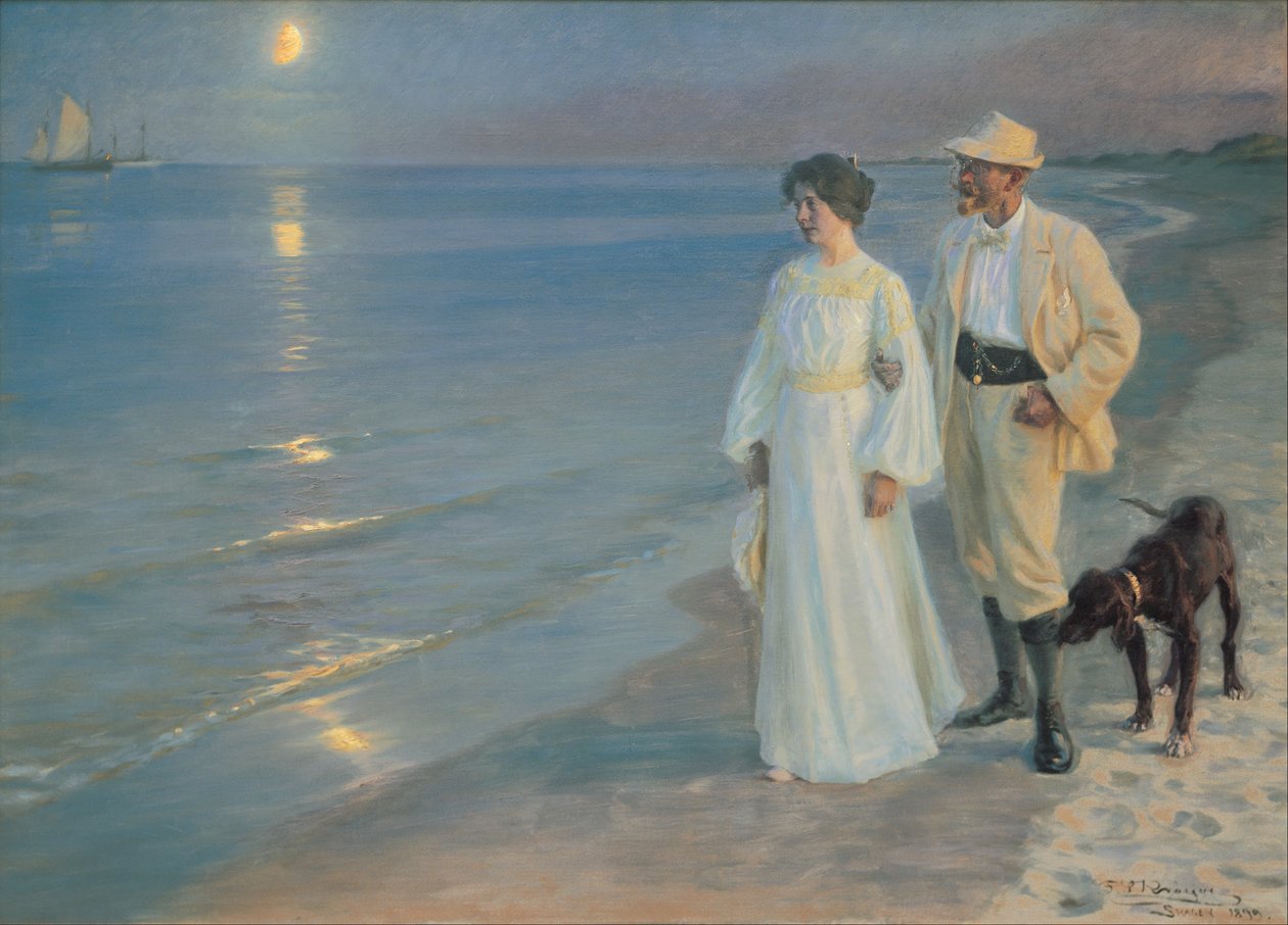 Skagen sahilinde yaz akşamı. ressam ve eşi by Peder Severin Krøyer