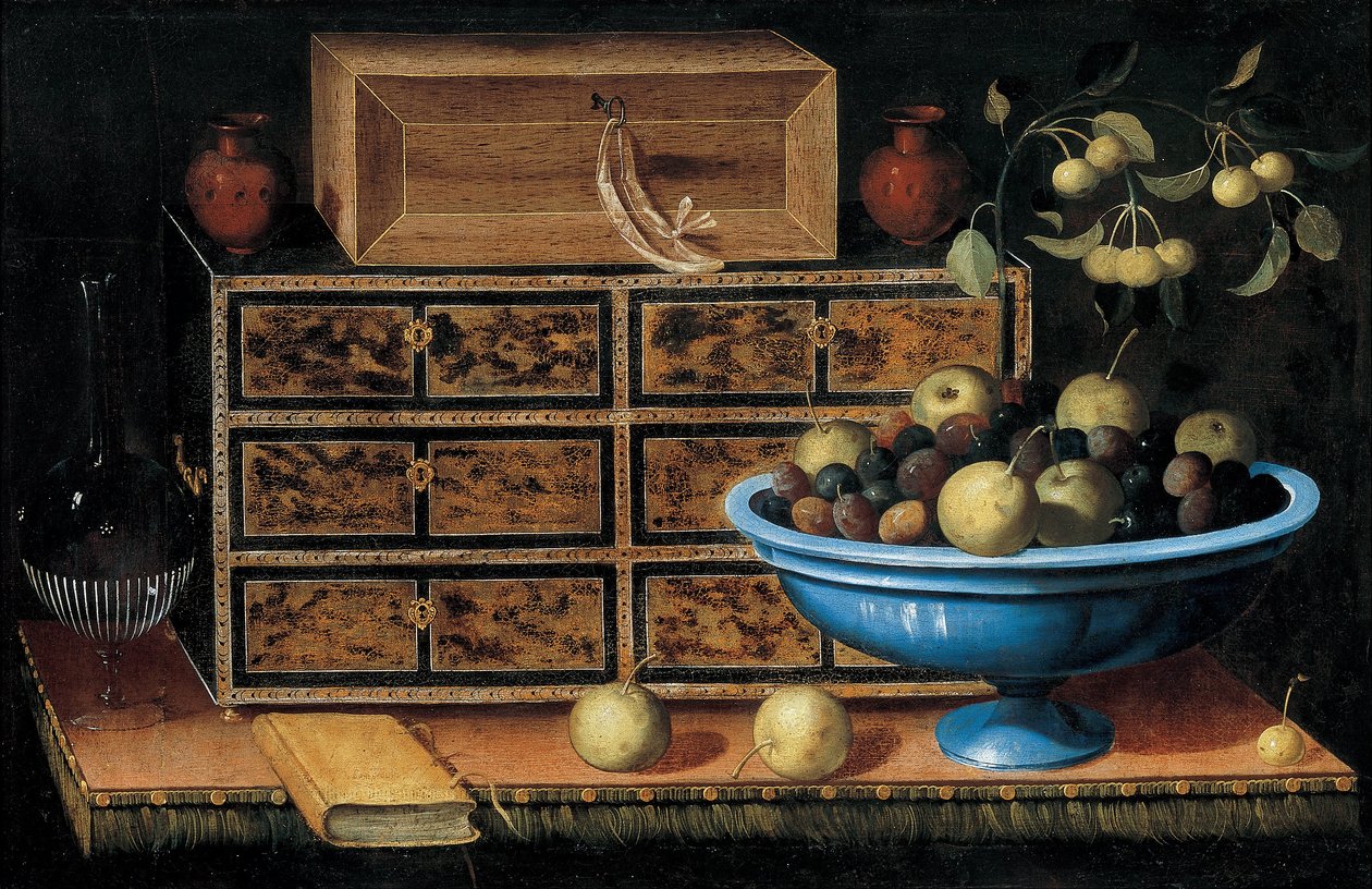 Küçük Sandıklı ve Meyve Kaseli Yazı Masası by Pedro de Camprobín